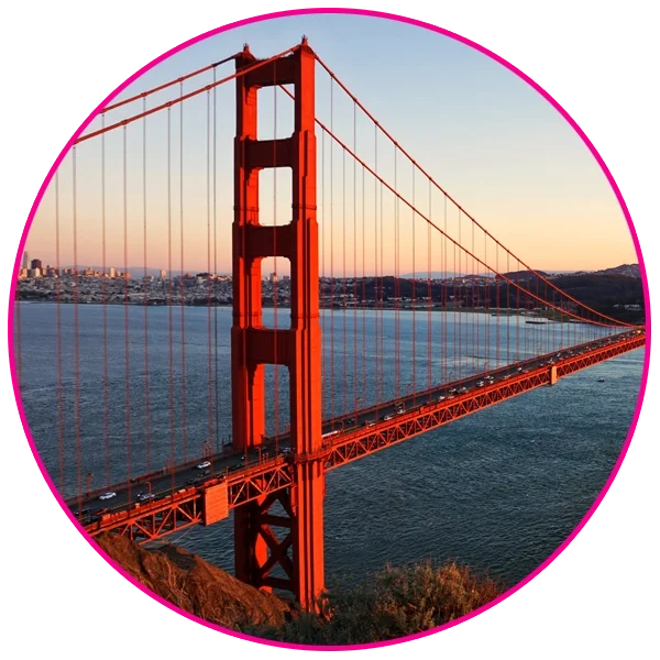 A cliff-side view of the Golden Gate bridge in San Francisco.