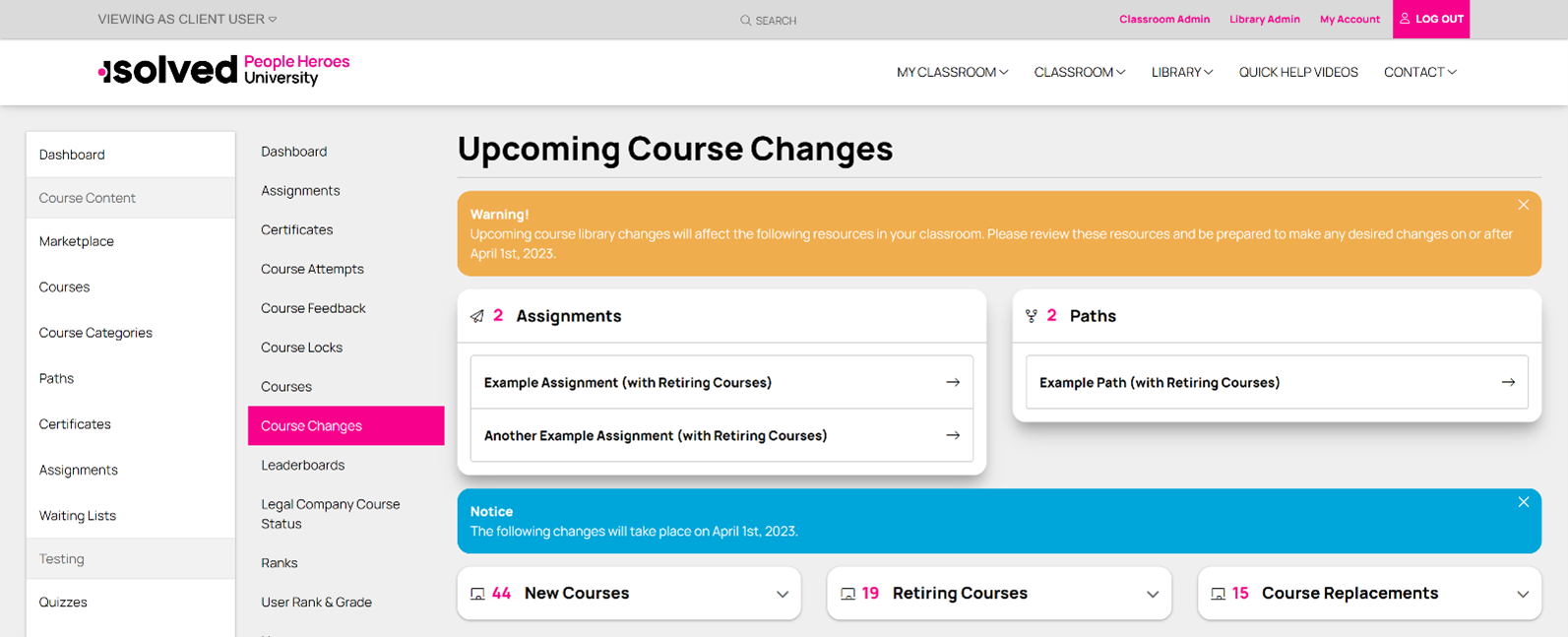 Upcoming Course Changes - Concerns