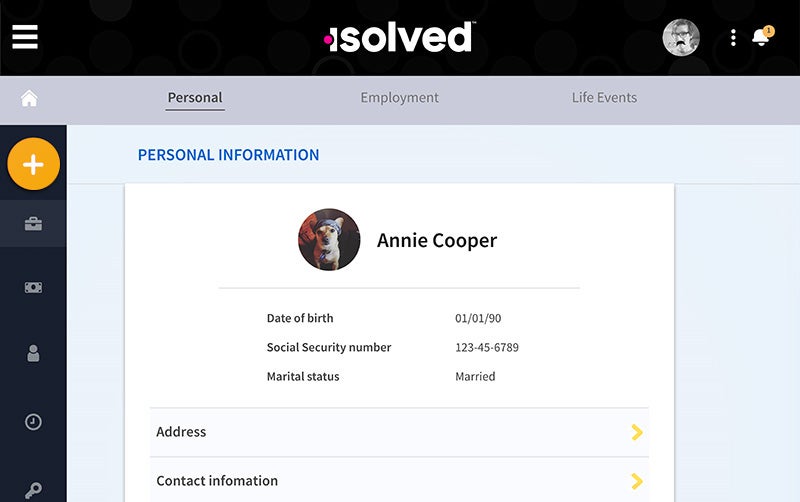 Personal information screen showing date of birth and address information in isolved People Cloud.