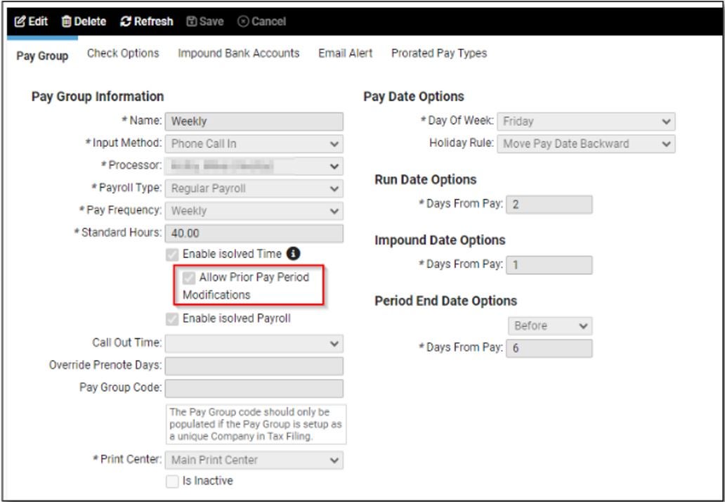 Prior Pay Period Modifications