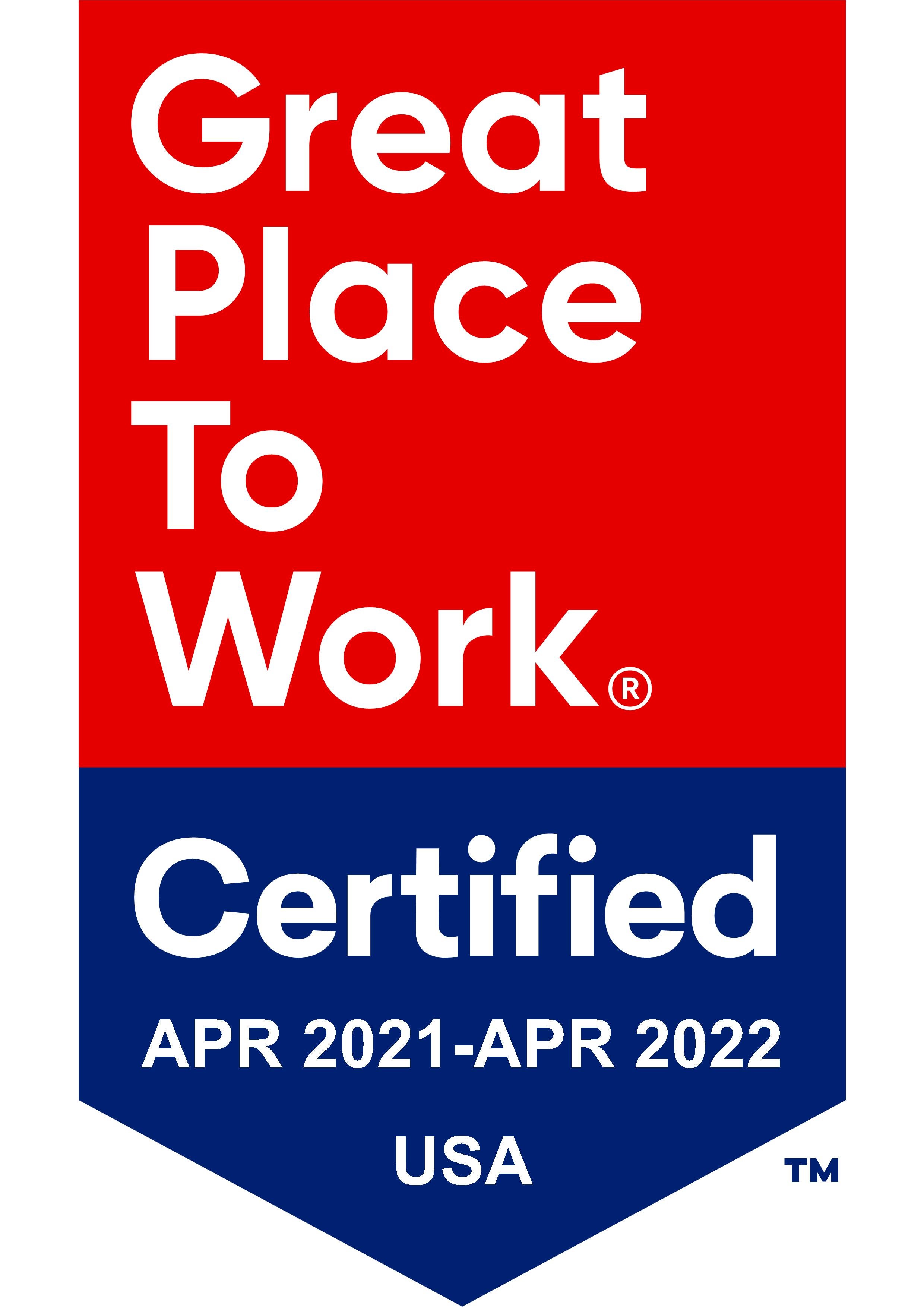 Great Place to Work Certified 2021-2022 USA