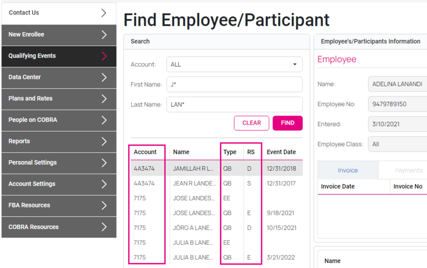 Find Employee/Participant