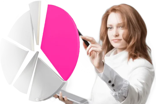 Woman tapping a floating 3D pie chart with her pen