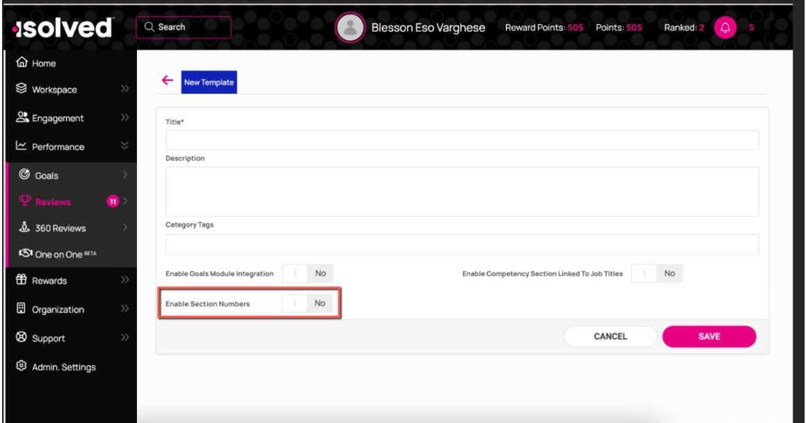 Toggle Section Numbers