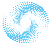 Circular graphic made out of small blue circles.