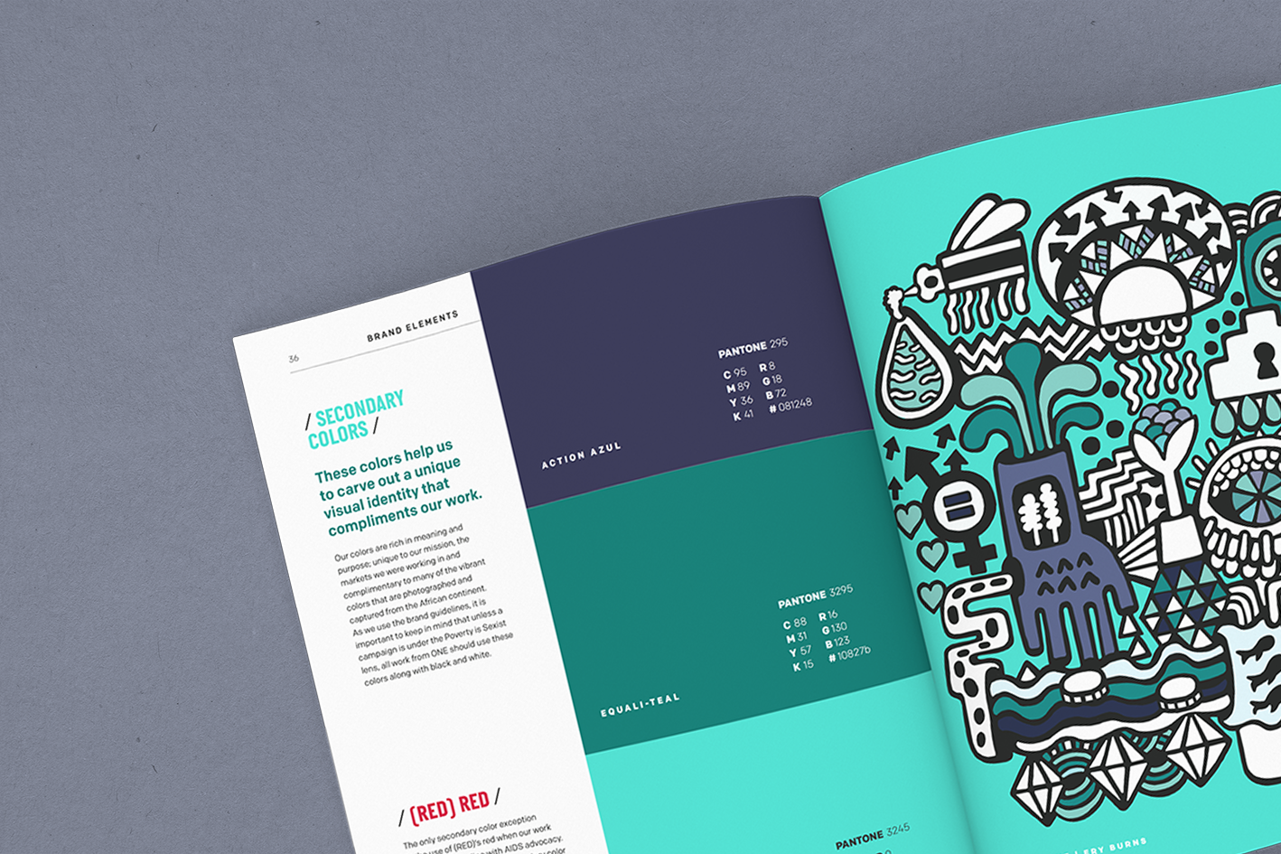 One Charity Brand Guidelines two page spread
