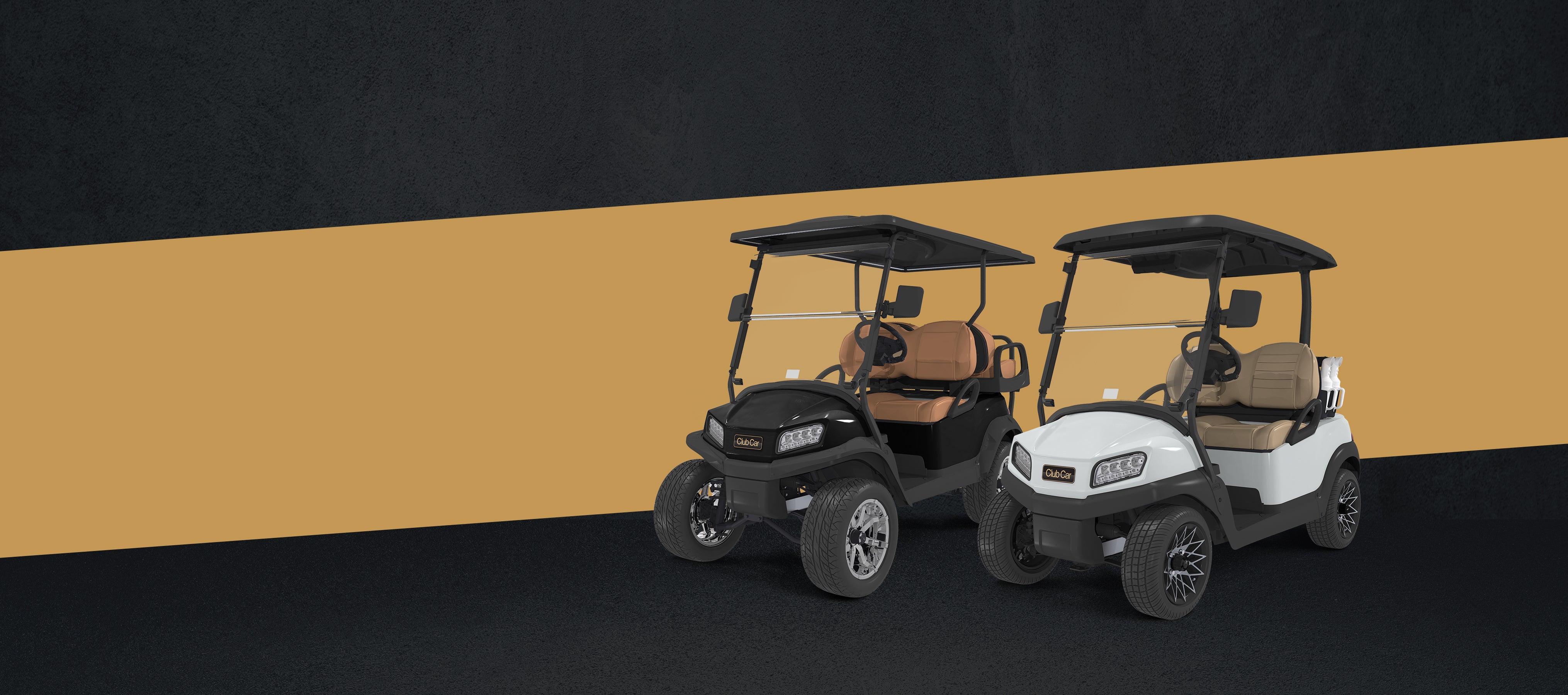 Two Club Car golf carts.