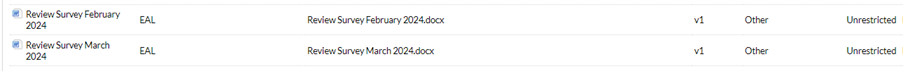 EAL survey documents section screenshot on the portal.