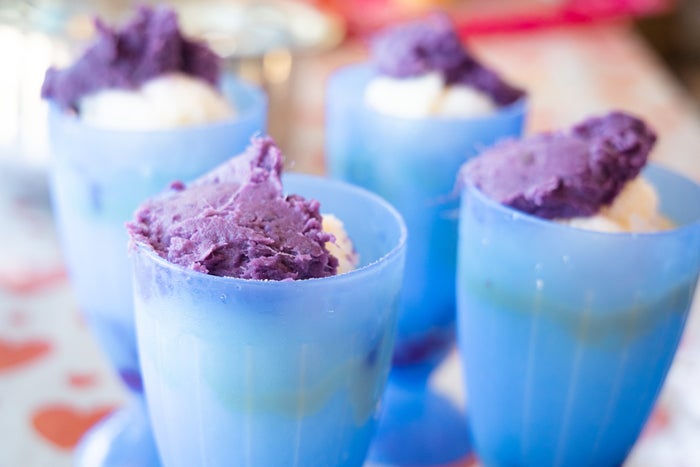 A close-up shot of the famous summertime dessert in the Philippines called halo-halo.