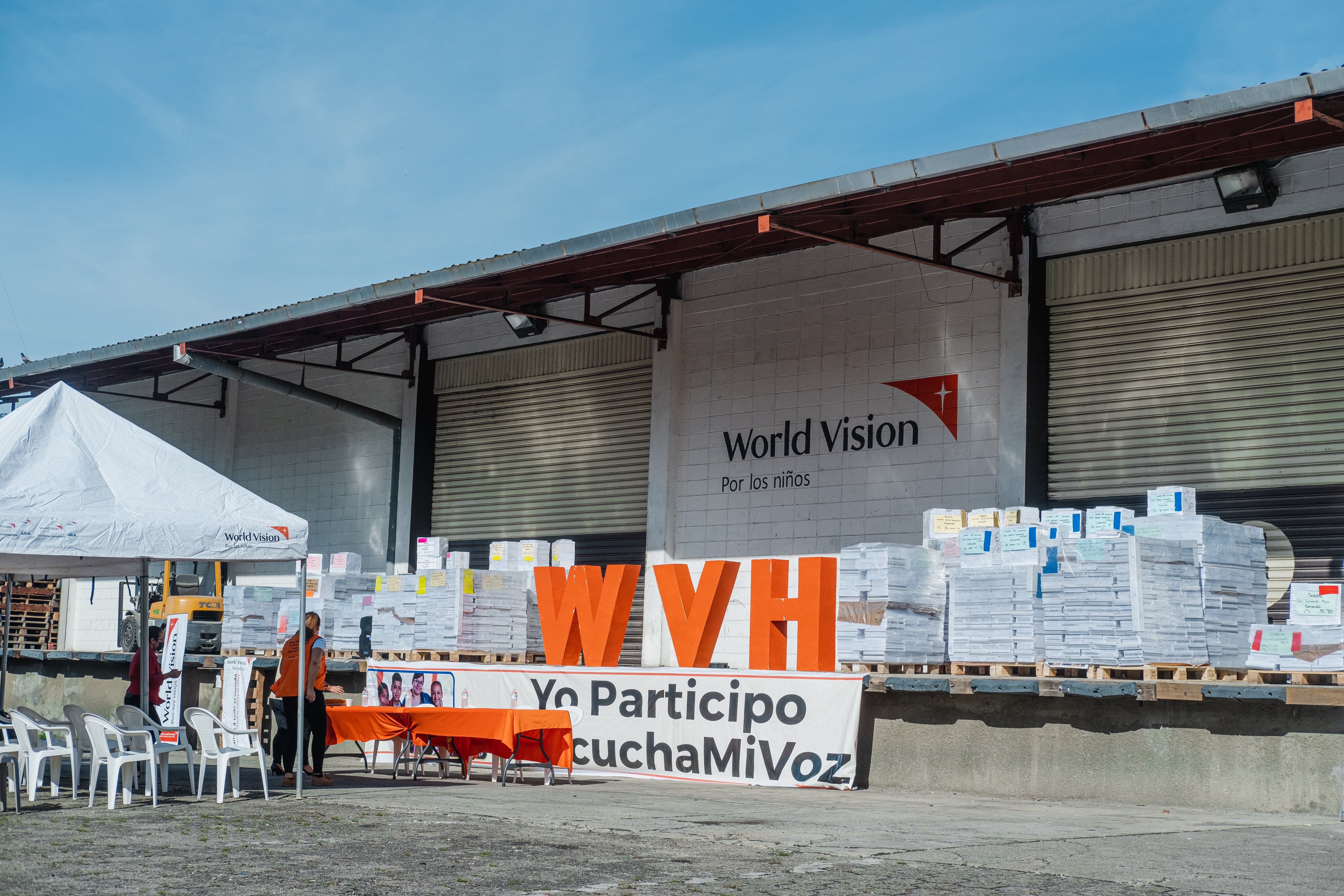 28,777 books sitting outside the World Vision Honduras Warehouse, ready to be distributed.