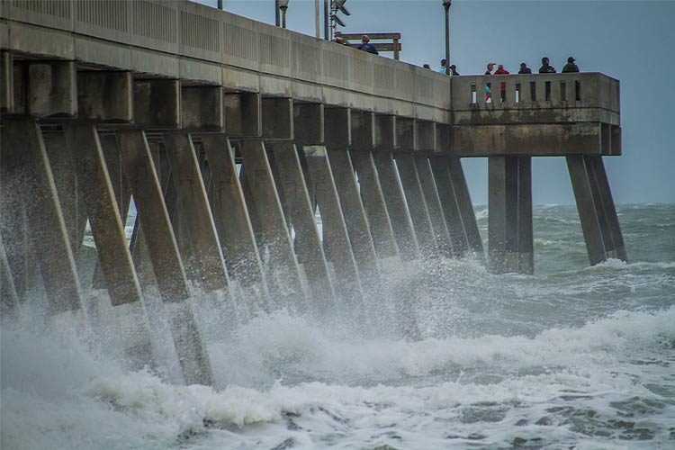 Heavy surf at Wrightsville Beach, NC, USA, as a result from Hurricane Irma's storm surge.