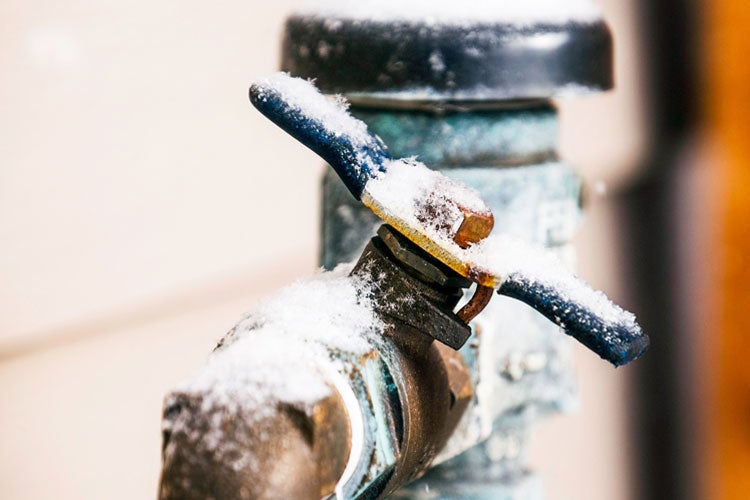 Frozen water shut off handle in snowstorm. How to prepare your pipes for winter in South Carolina.
