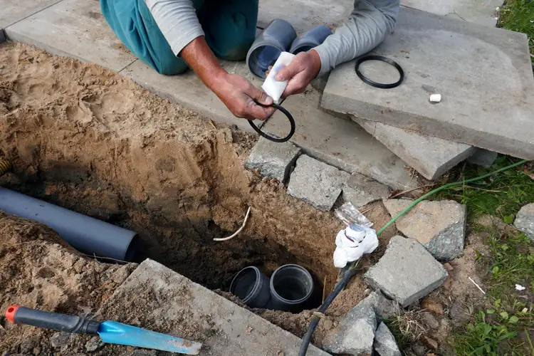 Laying and installation of a sewer pipe. If Your Home's Sewage Line Busts, Who's Responsible?