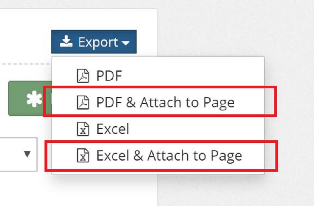  When exporting page attachments, you can now choose to automatically attach the exported file to the page. 