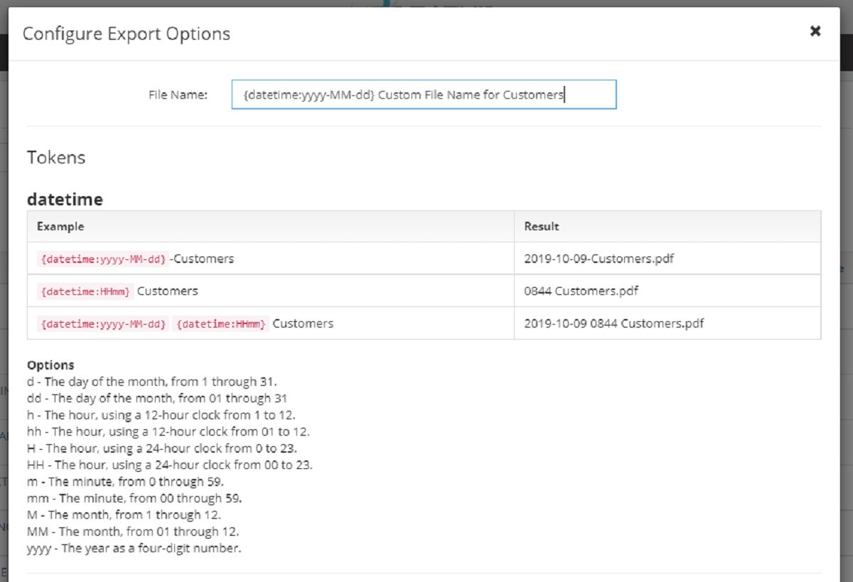 Screenshot showing custom export options in Repathis Revive® software.