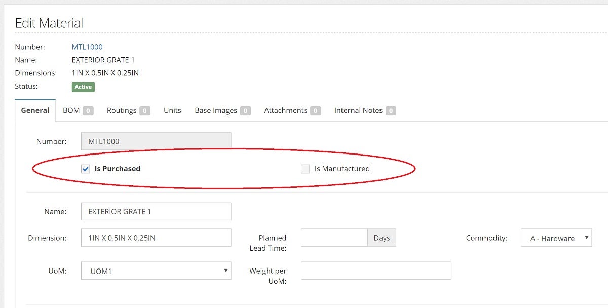  Items can now be labeled as purchased or manufactured. Within the item dialog, you can also now export the BOM, BOM with routings, and BOM materials as PDF or Excel files.  