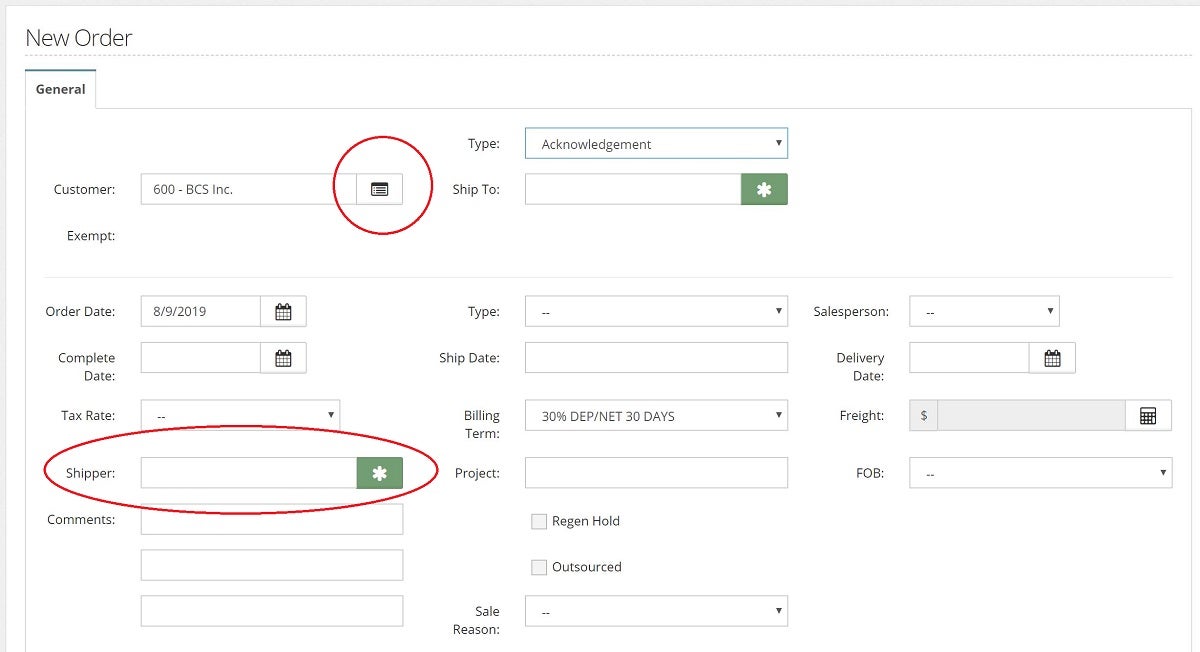  Order Entry - Added Create/View Button to Shipper Selector 