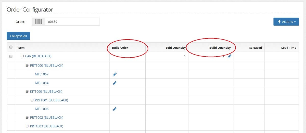  With the Order Configurator feature of Orders to Review in the Engineering Module, you can now edit line item details for orders before they are released to the Planning Module. Configure colors for all parts of the BOM as needed and adjust build quantity. 