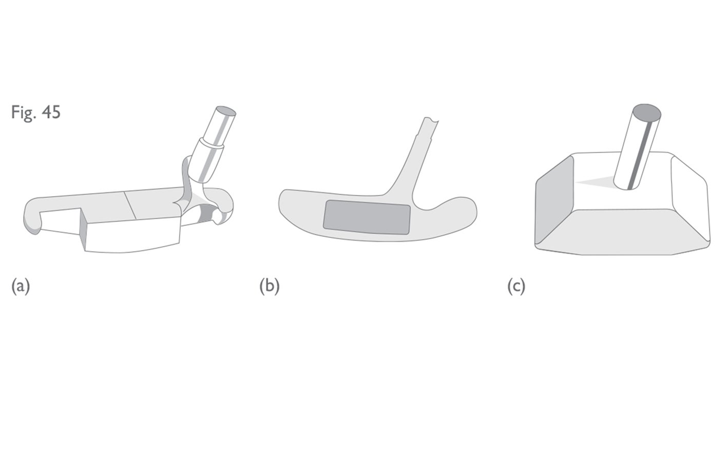 Fig 45 a b c:  Striking faces - examples of non-conforming putters