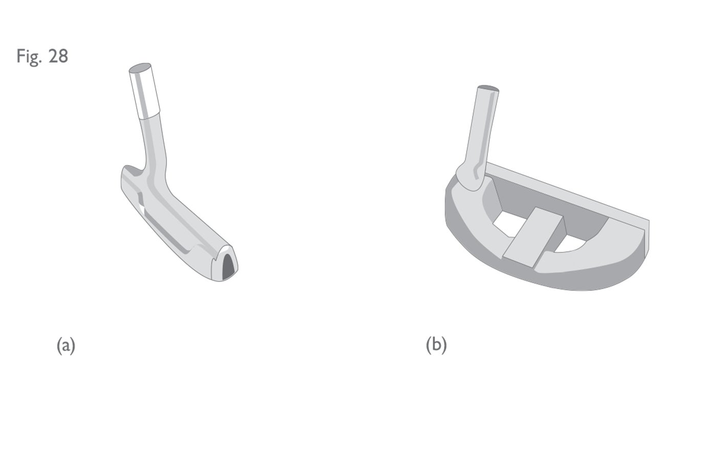 Fig 28 a b:  Holes through the head (putters)