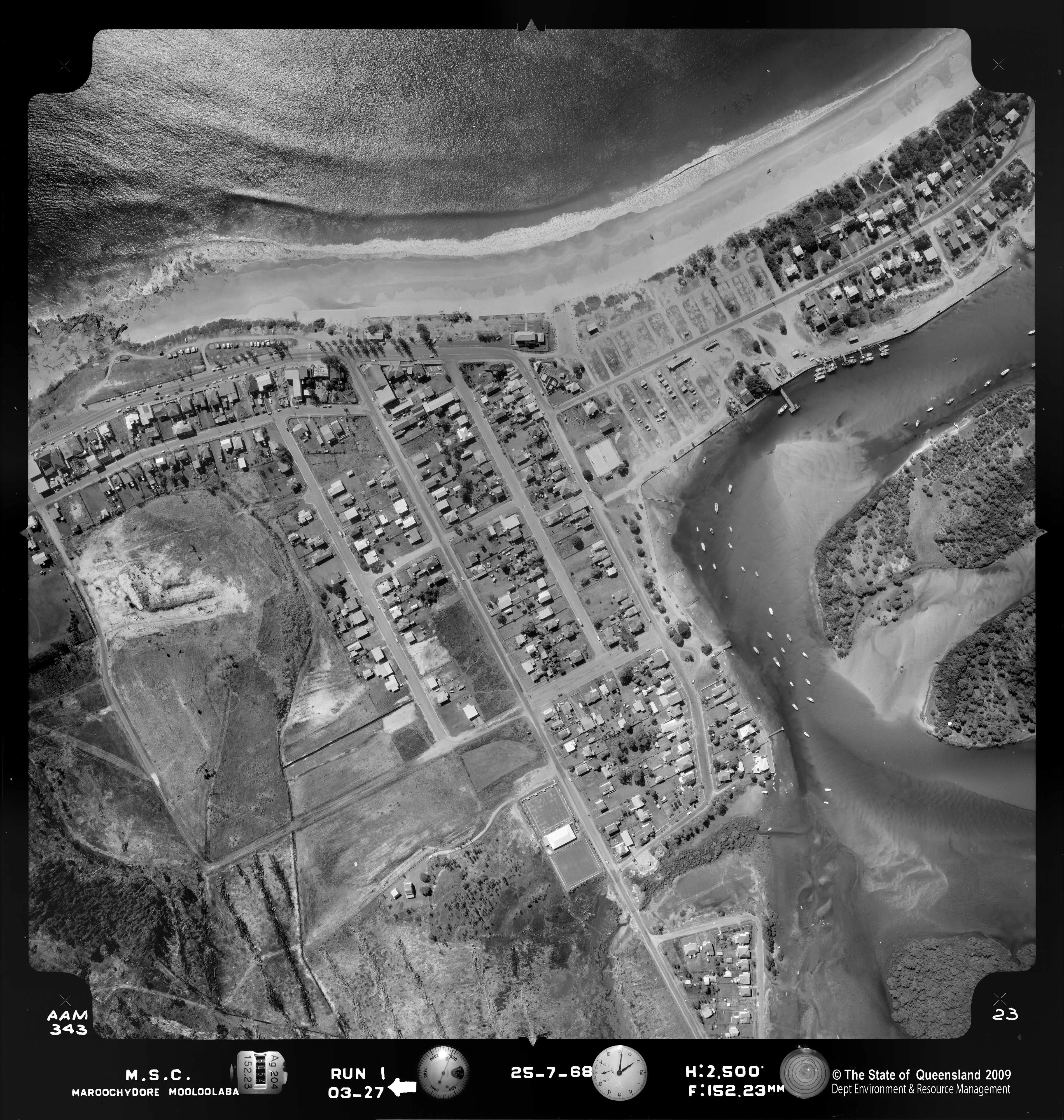 Aerial photograph of Mooloolaba foreshore with seawall dating back to the 1960s.