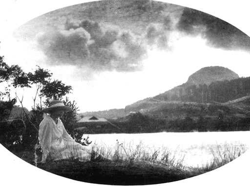 View of Mount Ninderry from the Maroochy River bank, Yandina district, 1920s