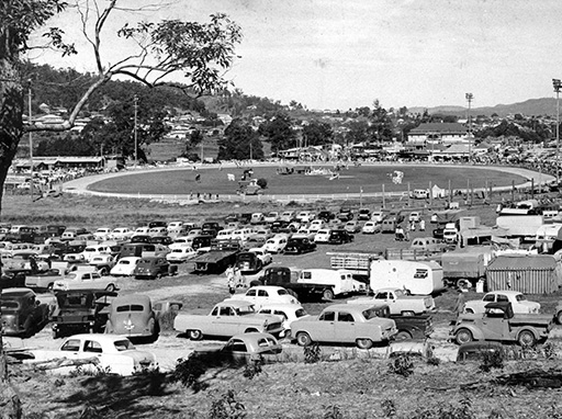 Panorama of Nambour showgrounds during the annual show, Nambour, ca 1955.