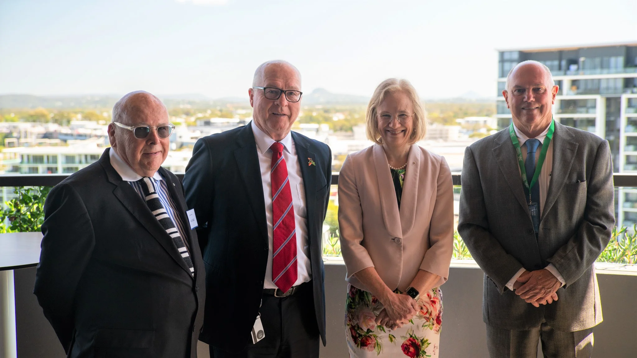 L-R Sunshine Coast Open House Ambassador Noel Robinson, Sunshine Coast Council Mayor Mark Jamieson, Queensland Governor, Her Excellency the Honourable Dr Jeannette Young AC PSM and Sunshine Coast Open House Committee Chair Lindsay Clare