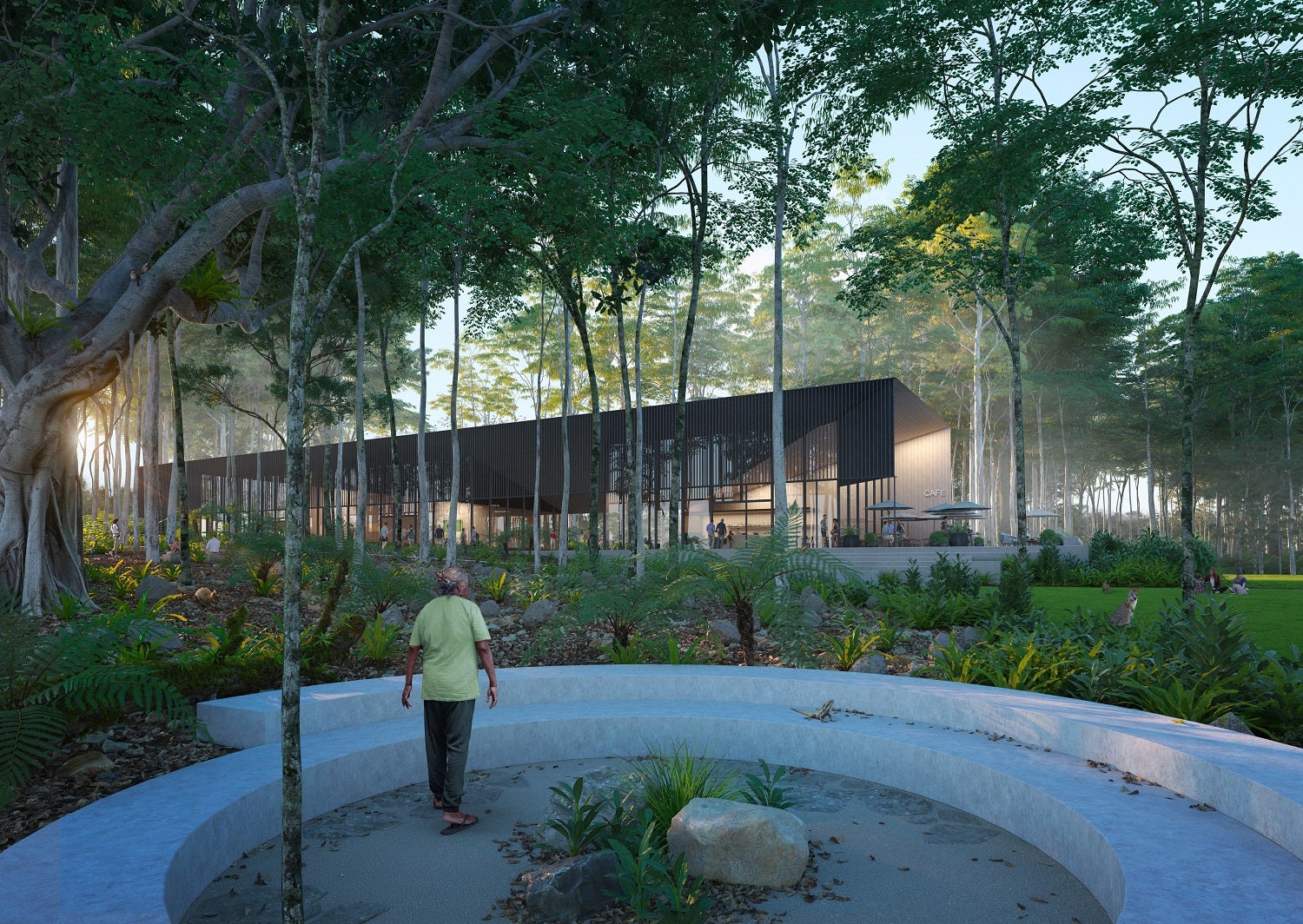 An artist impression of the Yarning Circle and Community Pavilion in the Sunshine Coast Ecological Park draft master plan.