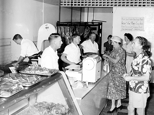 Nambour Meat Hall interior, Currie Street, Nambour, 1960.