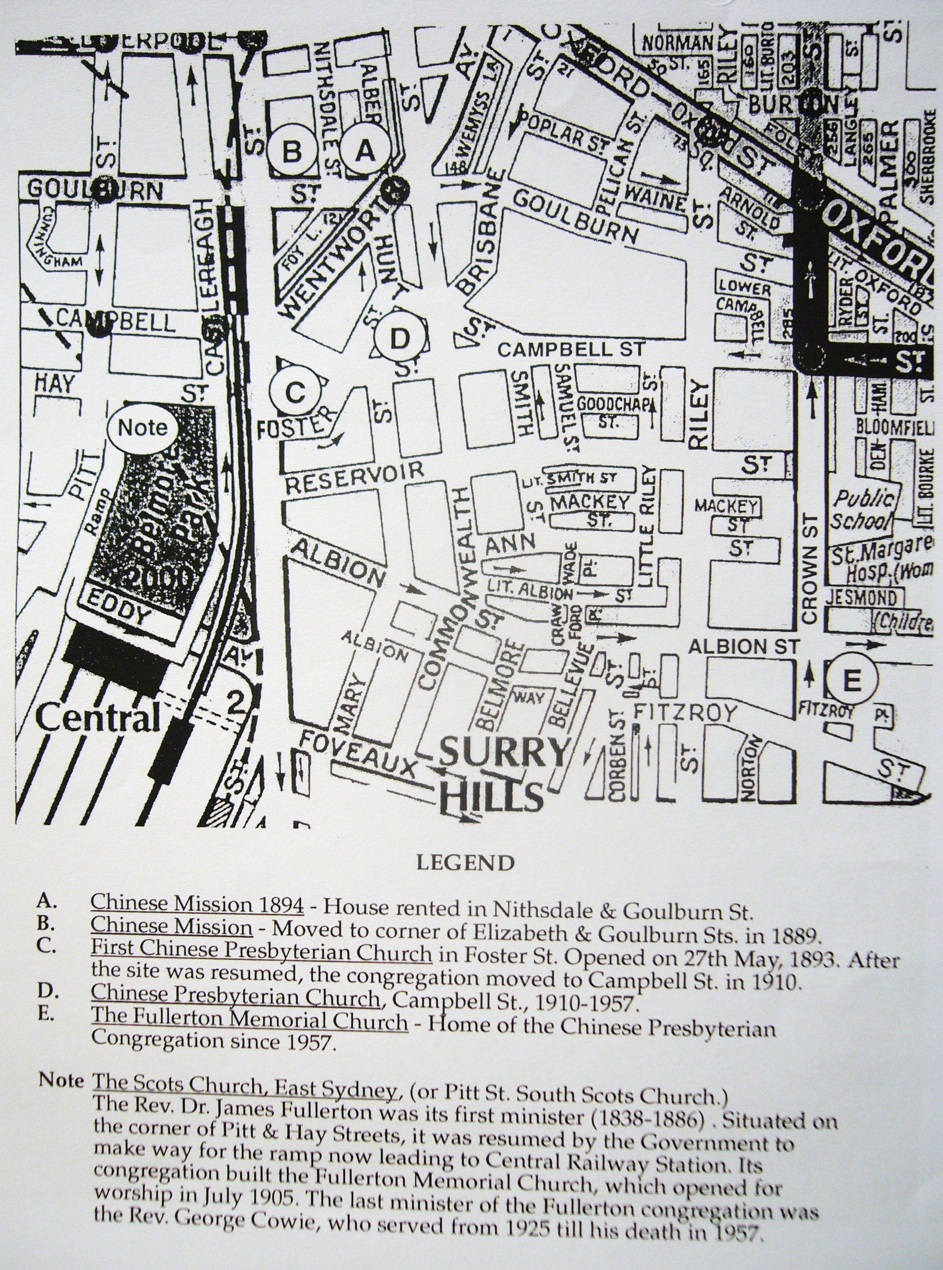  Locations of the Chinese Presbyterian Church (from 1884 to today) (courtesy of Howard Wilson)
