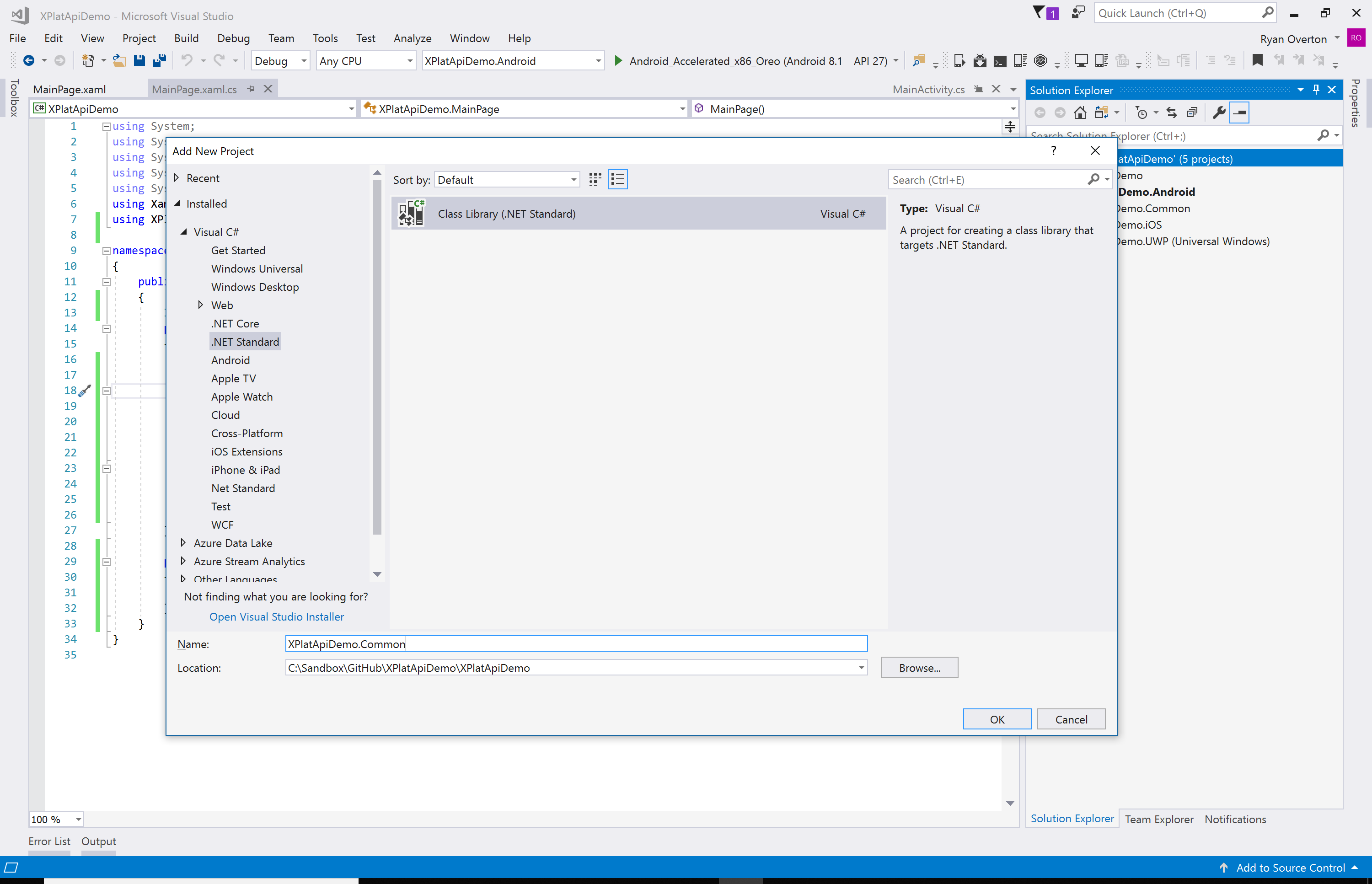 Visual Studio New Project Window