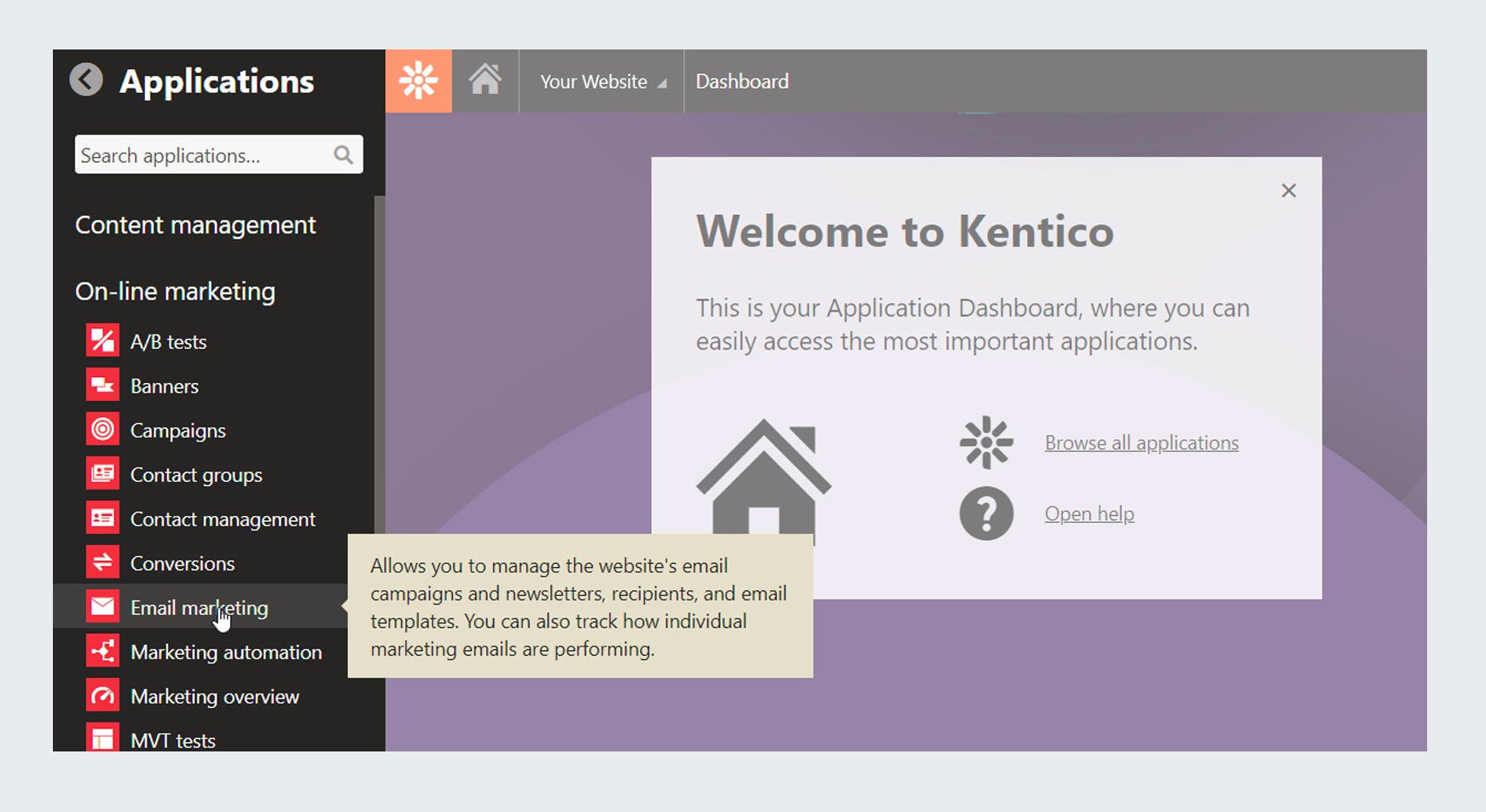 Navigating to Kentico Email Marketing