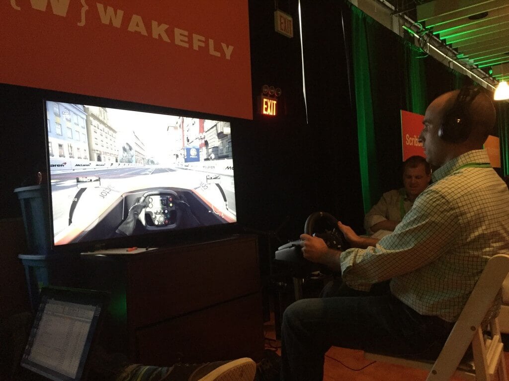 Conductor's Seth Besmertnik racing at the wakefly booth