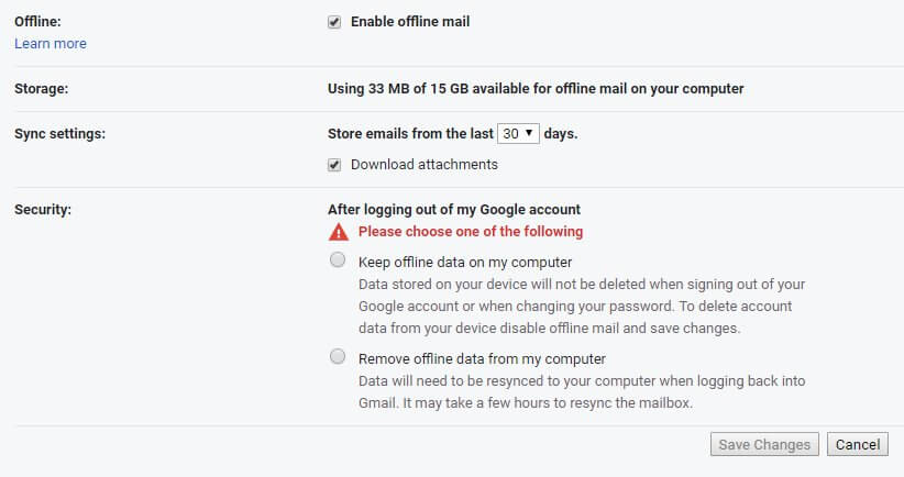 gmail enable offline mail