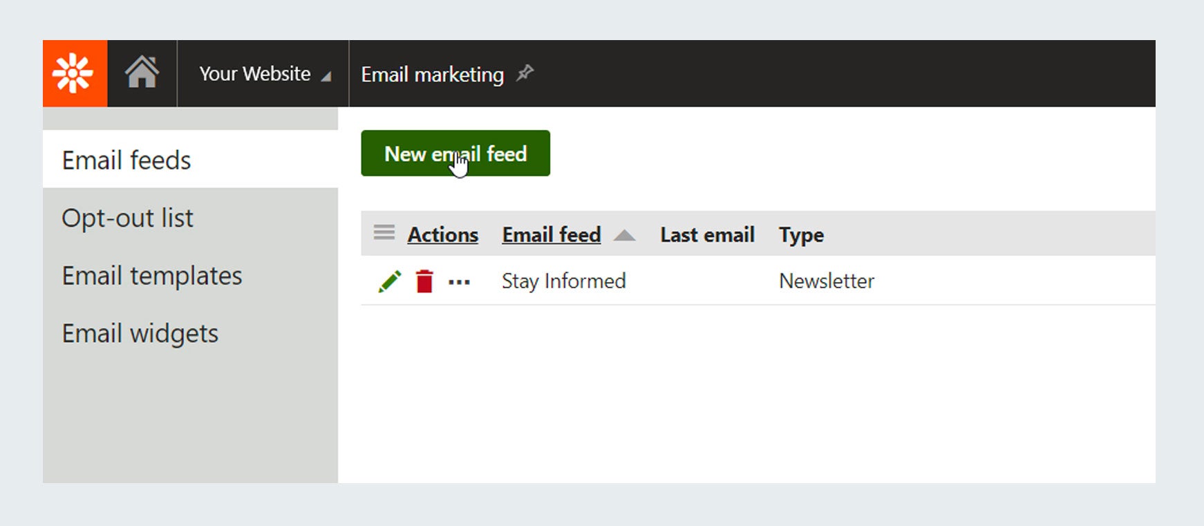 Adding a new Kentico email feed