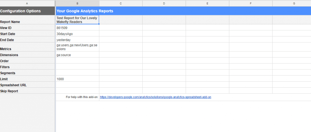 config new ga report