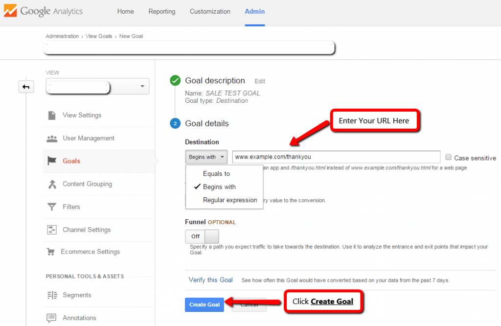 Fourth Step of Ecommerce Google Analytics Goal Set Up