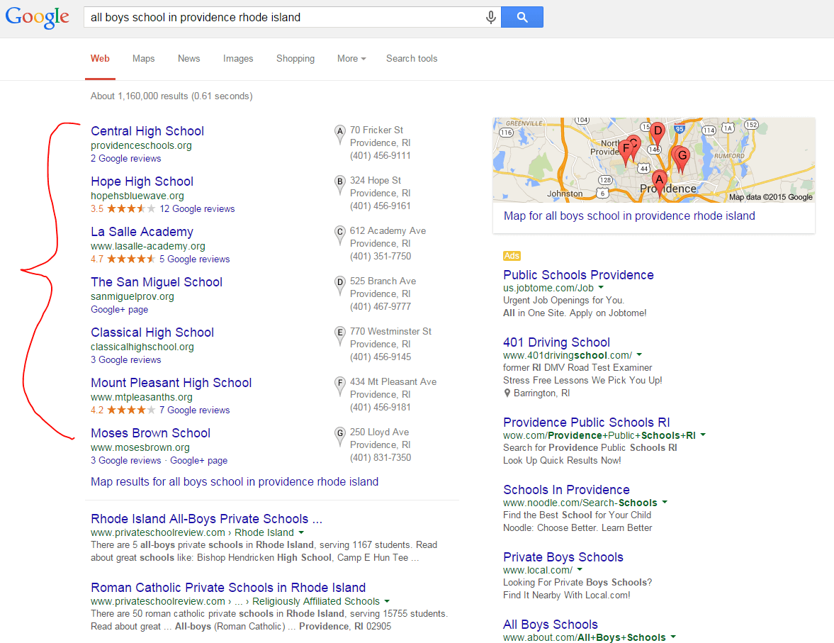 example of education search results