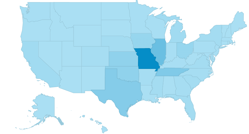 map of the united states with missouri highlighted