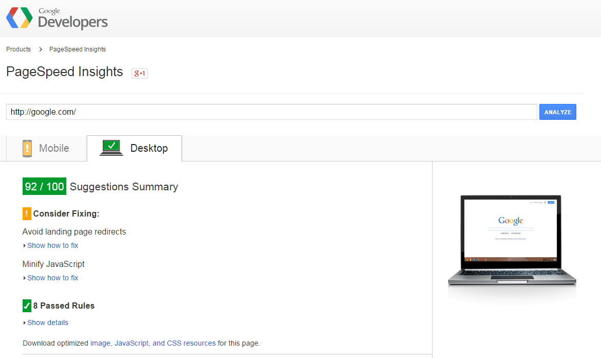 PageSpeed Insights Desktop