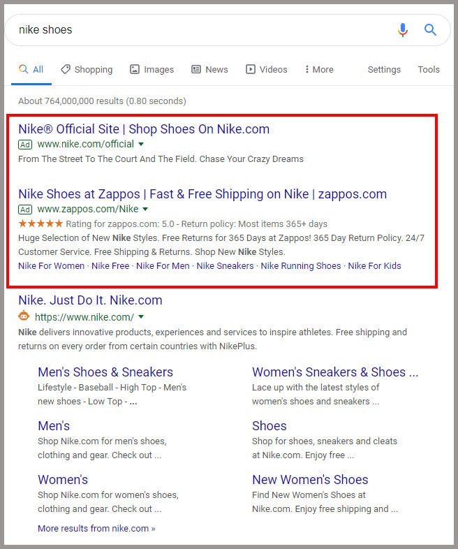 Google Ads Result Example