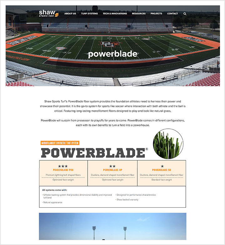 Shaw Sports Turf interior page