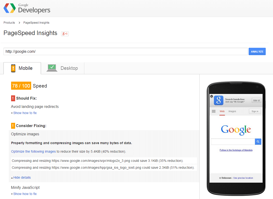 PageSpeed Insights Mobile