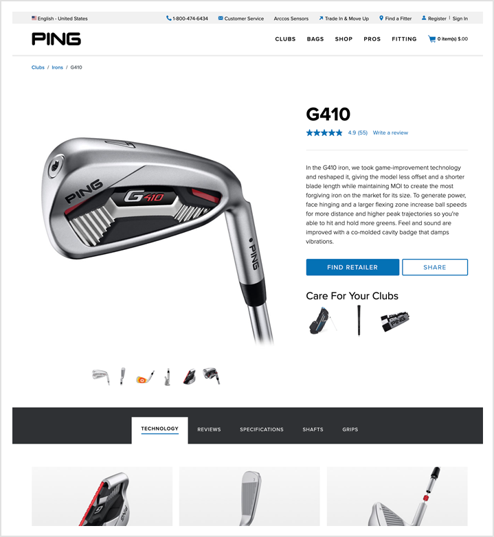 PING product detail page