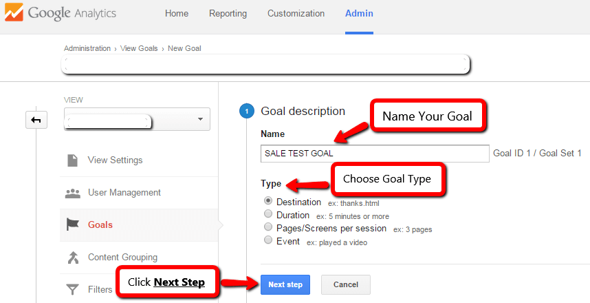 Third Step of Ecommerce Google Analytics Goal Set Up