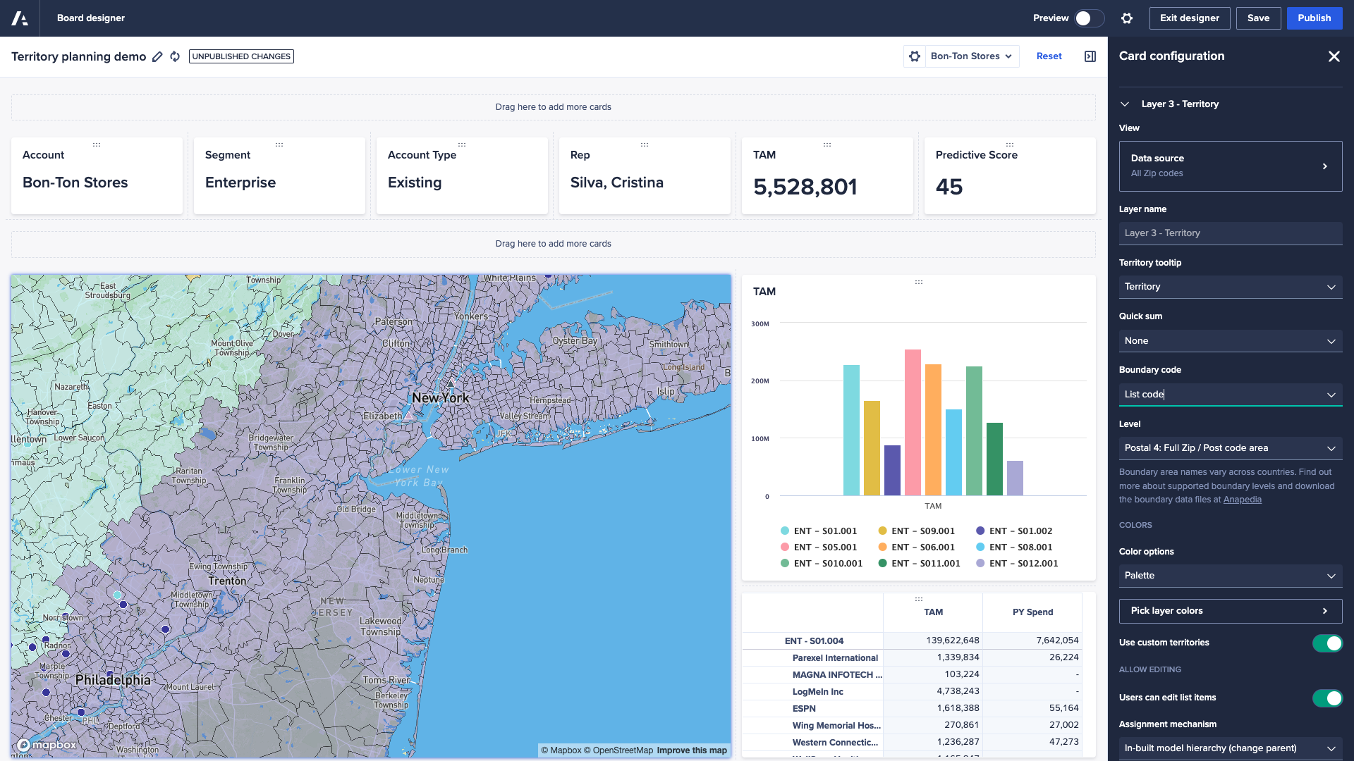 A view of the new Geo-mapping functionality in Anaplan that allows you to use a Line item to store the regional boundary code rather than the List code.