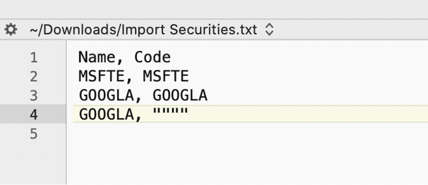A screenshot that shows invalid code in an import file.