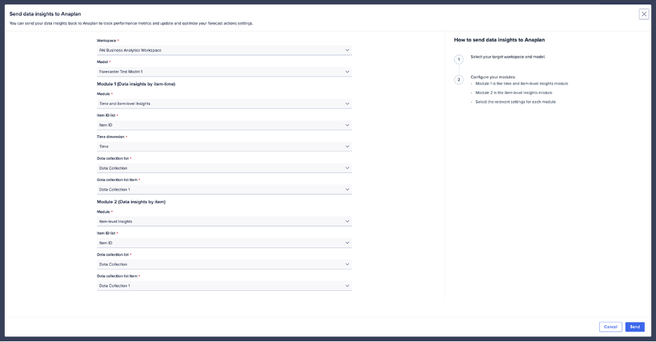 Mapping example for insights sent to Anaplan.