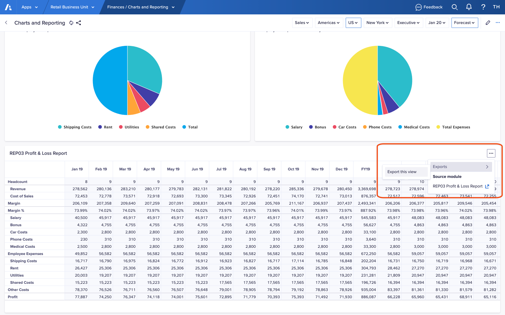 A grid card on a board. The ellipsis in the top-right of the card has been clicked, and the user is hovering their mouse pointer over Export this view.